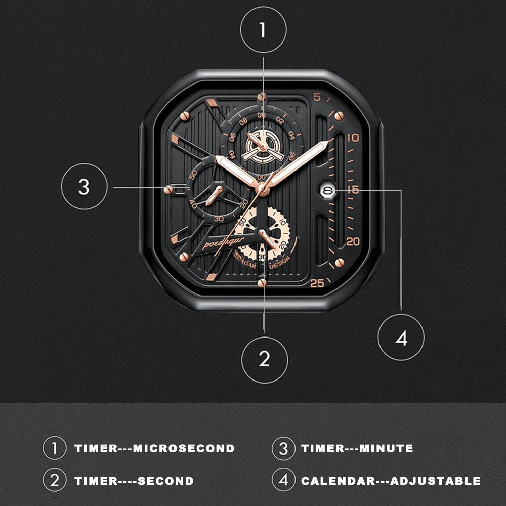 POEDAGAR Новые Роскошные Повседневные Мужские Кварцевые Часы Хронограф Дата Водонепроницаемые Светящиеся Кожаные Мужские Часы Спортивные Часы