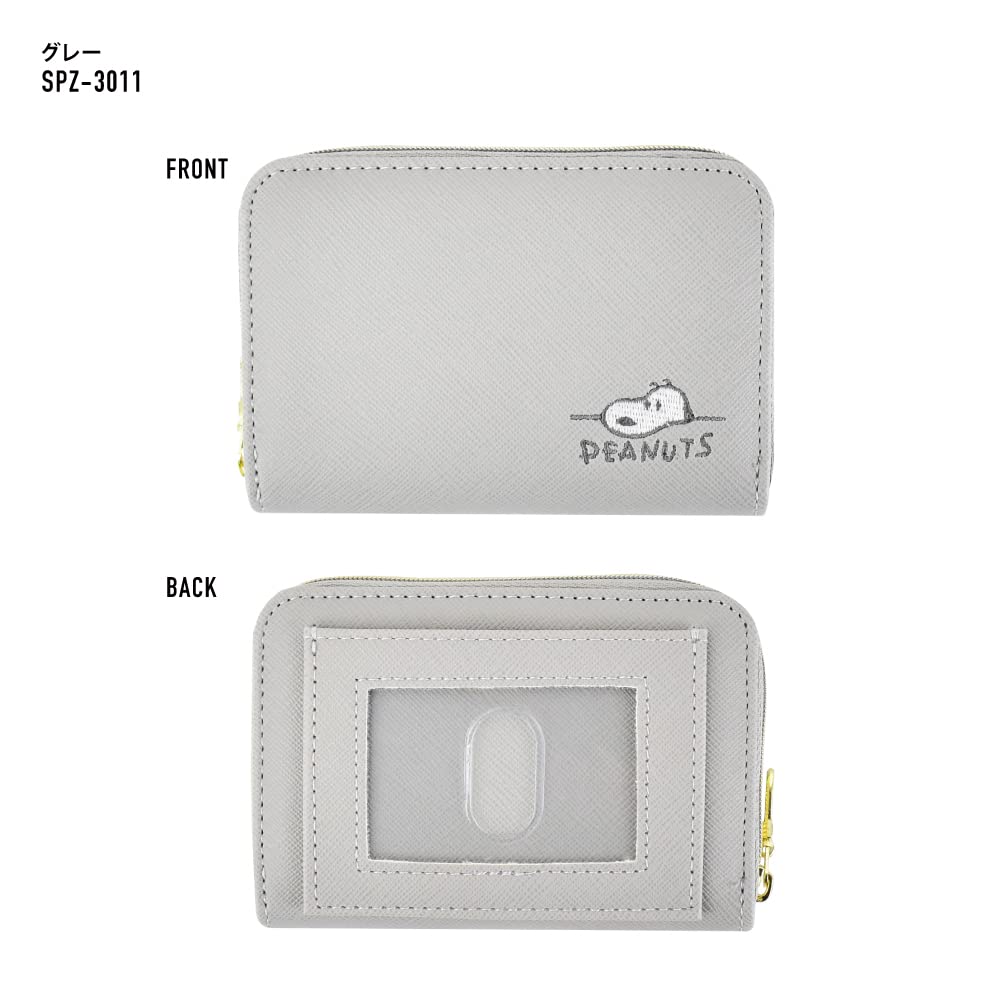 Чехол для монет, чехол для проездного на работу, синтетическая кожа, тисненая искусственная кожа, компактный разделитель, круглая молния с пропуском, серый snoopy0213 [Snoopy]