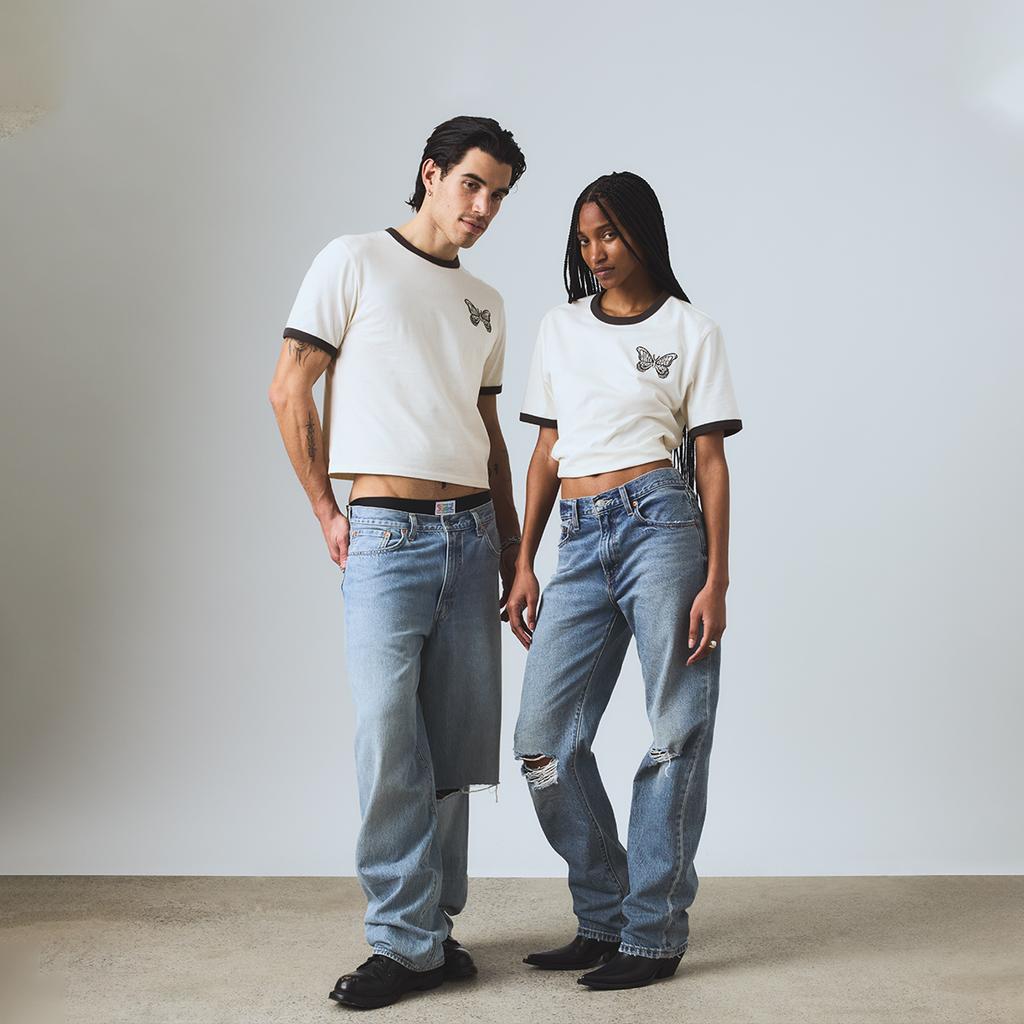 Levis Стандартная Радужная Серия Американский Вязаный Повседневный Вышитый Короткий Рукав Футболка Женские Топы 0065Q-0000