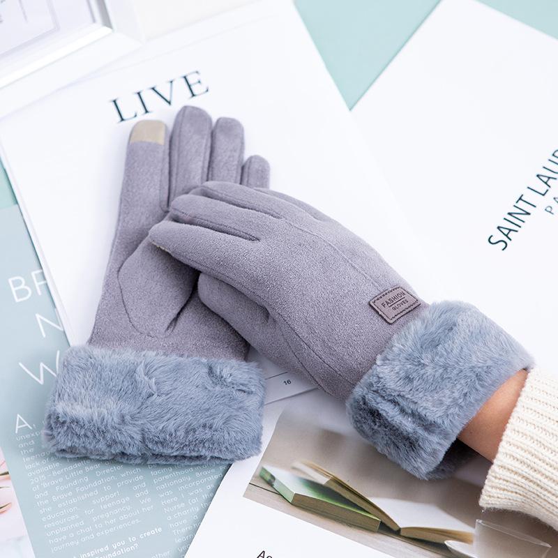 Теплые взрослые перчатки для велоспорта на открытом воздухе для мужчин и женщин. Осень и зима. Замша и арктический флис. Перчатки с сенсорным экраном.