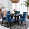 7-Piece Round Dining Table Set for 6, 47" Black Farmhouse Kitchen Table with 6 Gray Velvet Tufted Chairs, Modern Circle, Custom