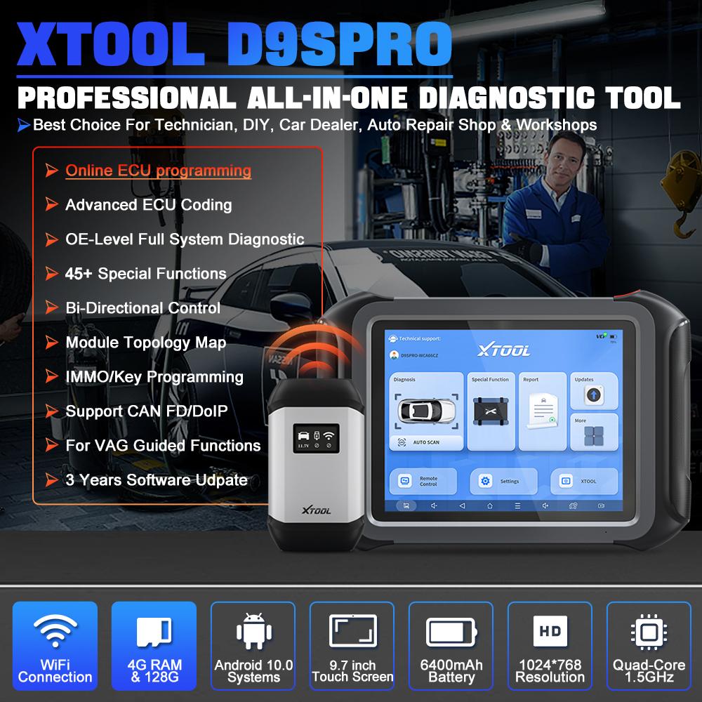 Склад в ЕС XTOOL D9SPRO EU Инструмент для программирования и диагностики при полной потере всех ключей Автомобильный двунаправленный OBD2 Сканер всех систем с 45+ функциями сброса