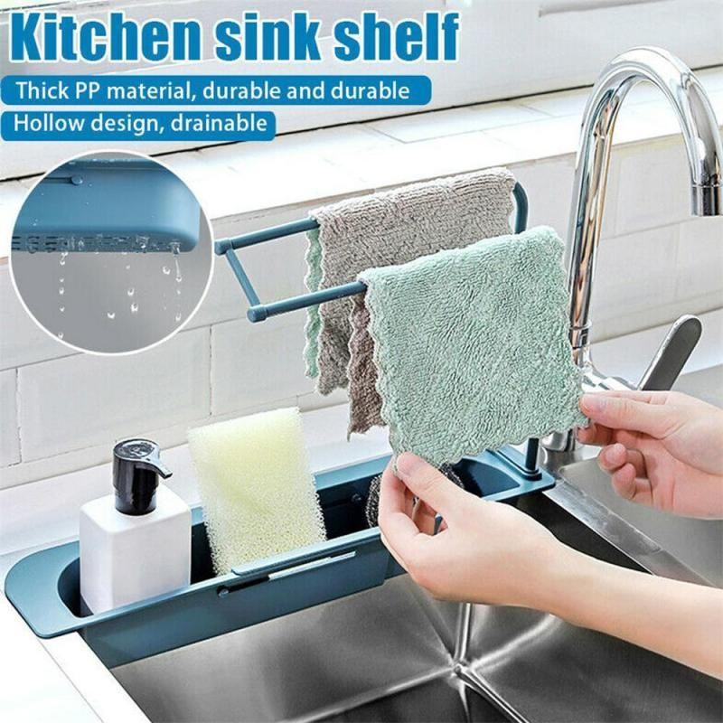 Versatile Telescopic Sink Rack Holder With Extendable Storage For Soap Sponge Towel