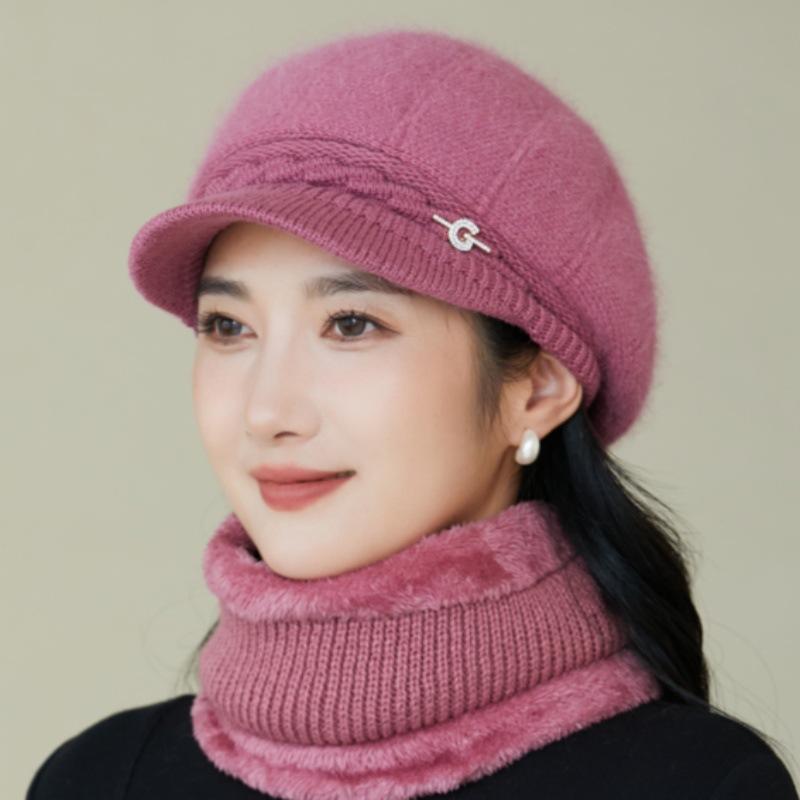 Women's Winter Velvet Thickened Cold and Warm Knitted Wool Hat Faux Rabbit Fur Hat Ear Protector Cap