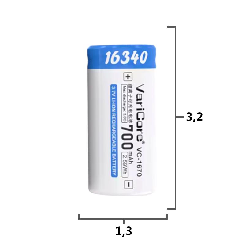 Rechargeable battery cell VariCore VC-1670 16340 Li-ion 3.7V 700mAh