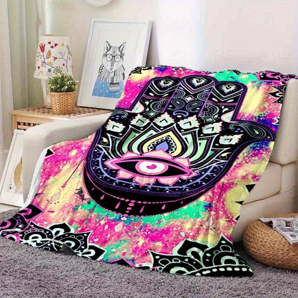 Evil Eye pattern digital-printed polyester Bedroom velvet flannel cover blanket Fleece soft sofa cover blankets for beds