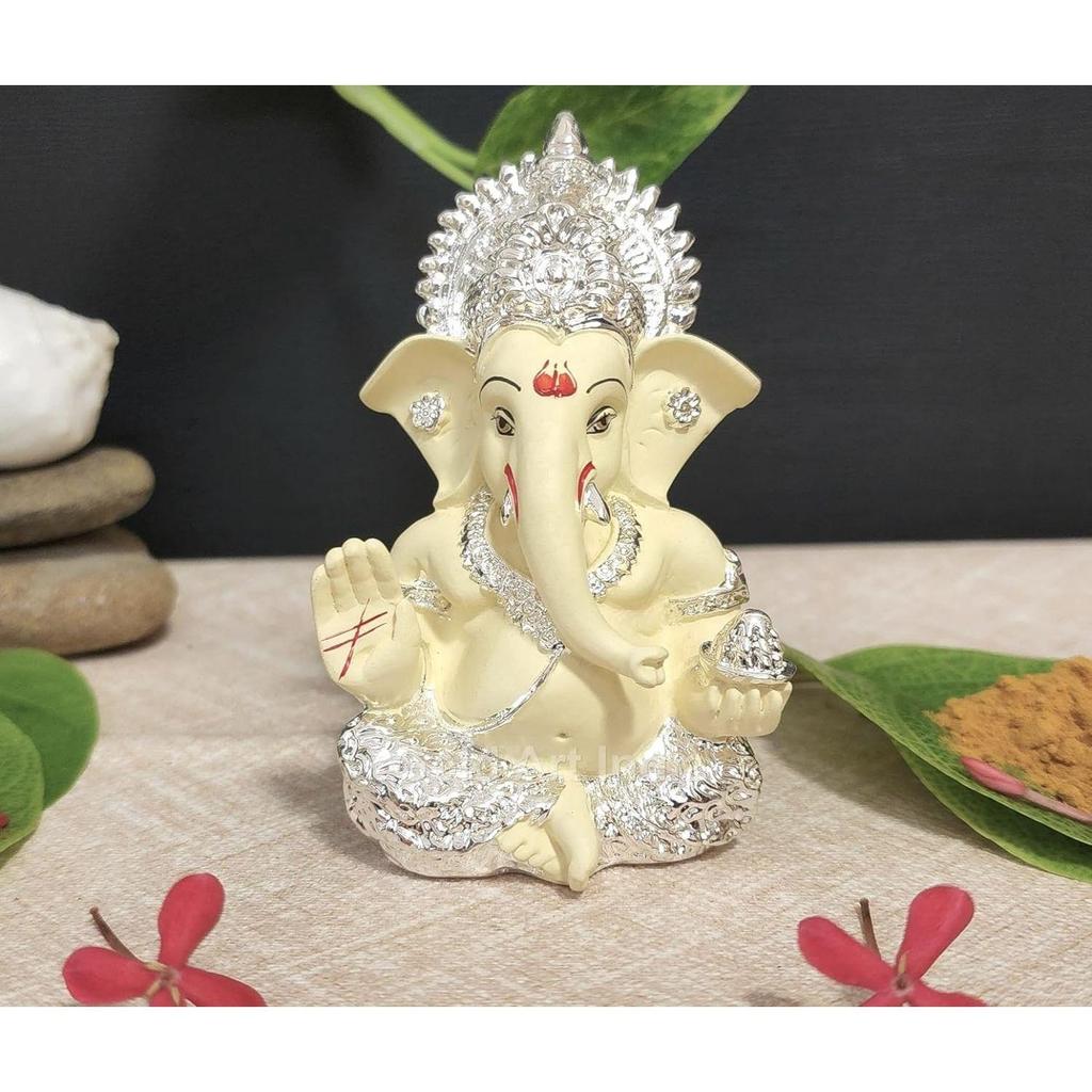 Silver Plated Ganesha Idol Silver Chandan Ganesh Idol For Car Dashboard Ganesha Murti Ganpati Idol For Home Decor