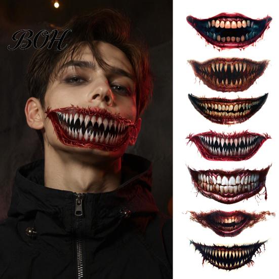 Temporary FX Makeup for Halloween 3Pcs Realistic Scary Mouth Tattoos Zombie Vampire Clown Party, Waterproof Horror Decals Adults, Stickers Cosplay
