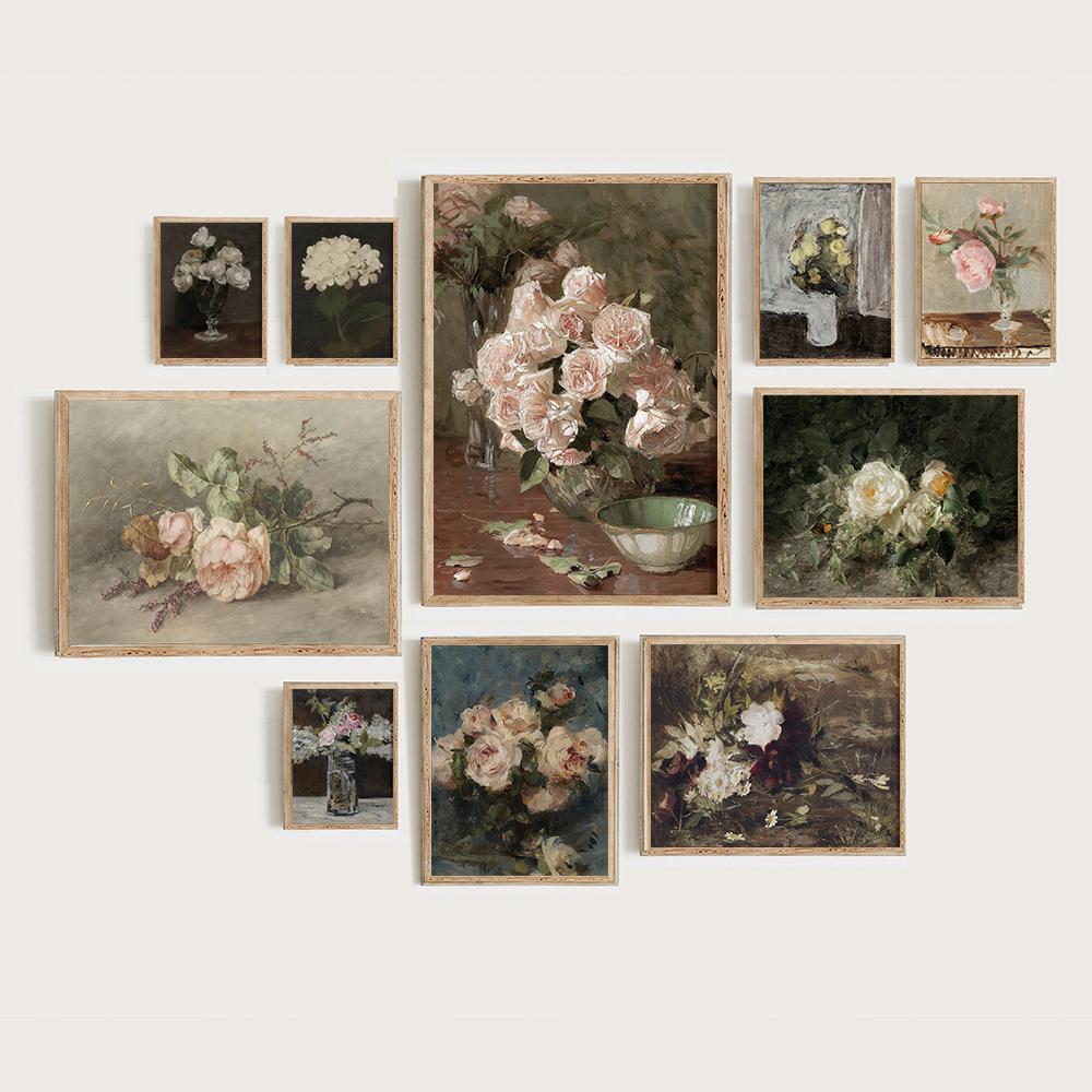 Moody Flower Canvas Painting Vintage Botanical Poster And Print Still Life Dark Flower Wall Art Picture Decoration Room Home Art