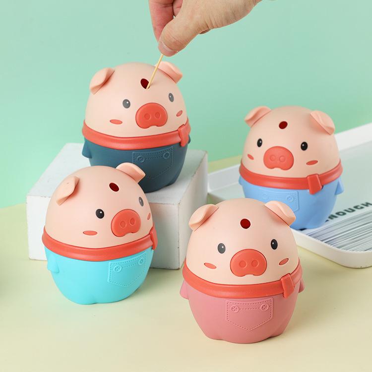 Cartoon piggy toothpick box automatically pops up creative plastic cute home living room commercial press toothpick holder