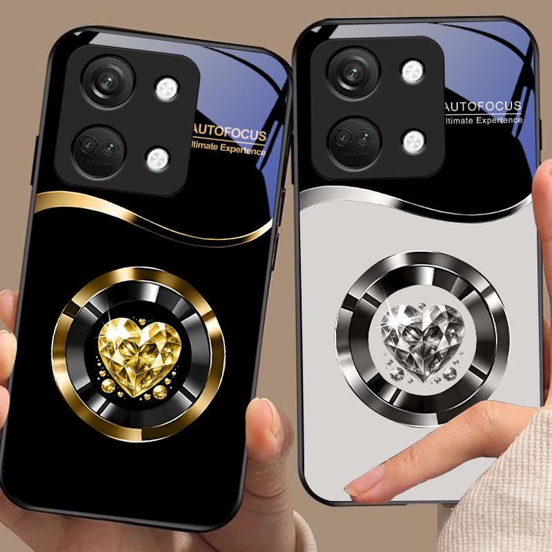 Круглый бриллиант для OnePlus Nord 3 5 6T 7 Pro 8 12 10T Reno8 Lite 5G 10R Nord N30 Жесткий чехол из закаленного стекла для телефона Черный