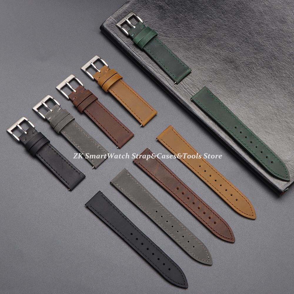 Vintage Genuine Leather Strap Universal Soft Quick Release Retro Crazy Horse Cowhide Watchband 18/19/20/21/22/24mm Men Wristband