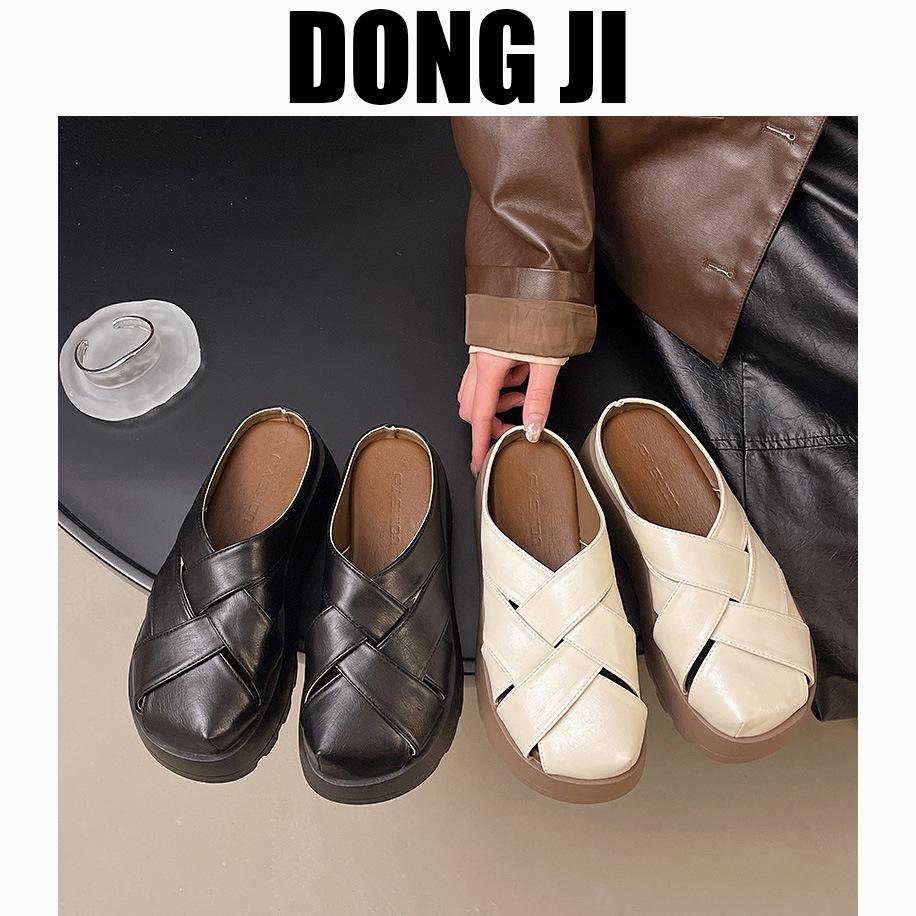 Roman Woven Hollow Breathable Bag Head Half Slippers Women's 2025 Spring and Summer New Thick-soled Versatile One-pedal Cool Slippers