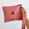 Red cherry canvas makeup bag, portable and easy to carry. Red plaid, large capacity cosmetic lipstick storage bag.