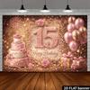 2D Plane 15th Birthday Theme Background Cloth with Settable Diamond Pink Numbers 15 Happy Birthday