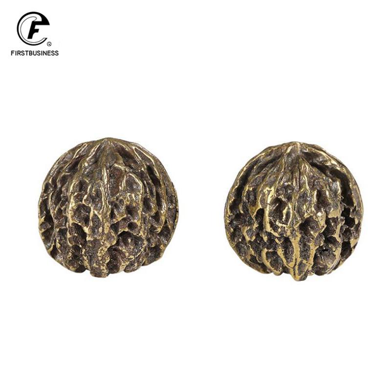A Pair Vintage Copper Solid Walnut Handle Ball Elderly Health Care Ball Hand Ball Health Exercise Ball Stress Relief for Oldman
