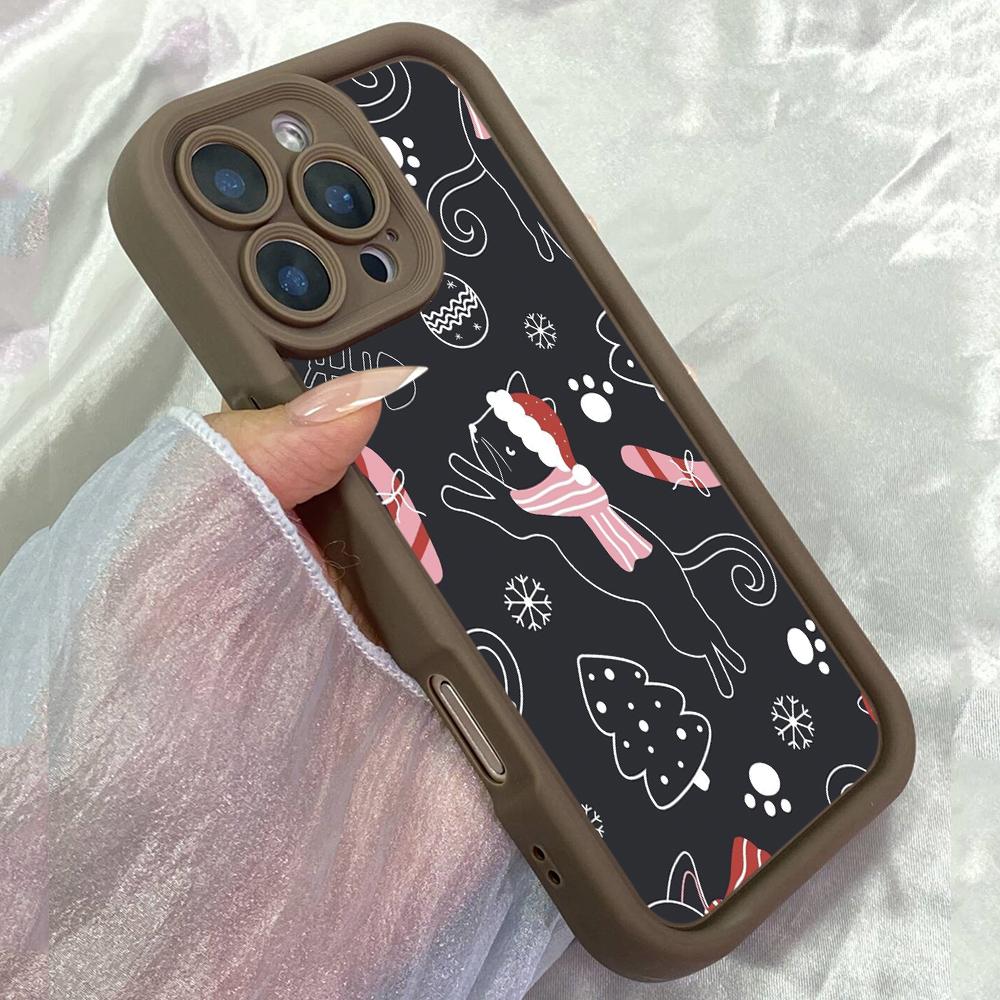 JT137 Рождественские кошки Животные Милый для iPhone 17 16 15 14 Pro Max Samsung S26 S25 Ultra A17 A16 A07 A56 Xiaomi 15T Redmi 15c 14c Note 14 Мягкий ТПУ Чехол