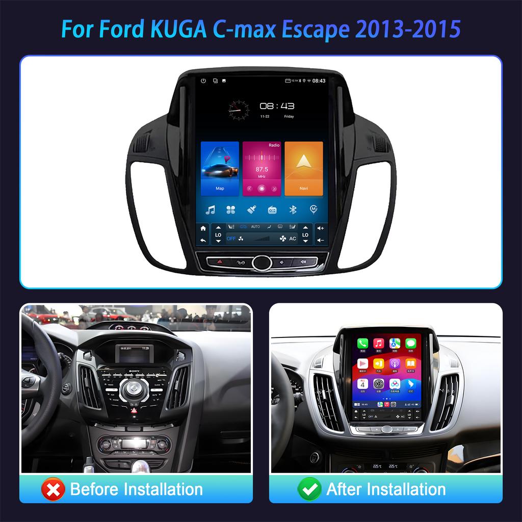 9,7-дюймовый Android 14 Мультимедиа Для Ford KUGA C-max Escape 2013-2015 Авторадио Радио QLED Плеер Навигация Carplay Экран GPS