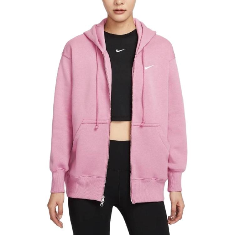 Nike Спортивная толстовка Phoenix с флисовой подкладкой, удобная, с капюшоном, длинным рукавом, женская, Element, розовый/белый sail, DQ5759-699