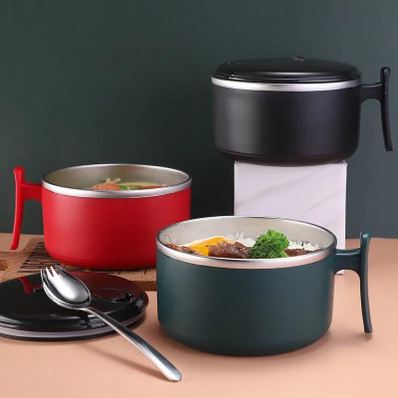 Бытовая нержавеющая сталь миска для лапши быстрого приготовления с крышкой офисный работник портативный студенческий ланч-бокс набор миска для риса ланч-бокс