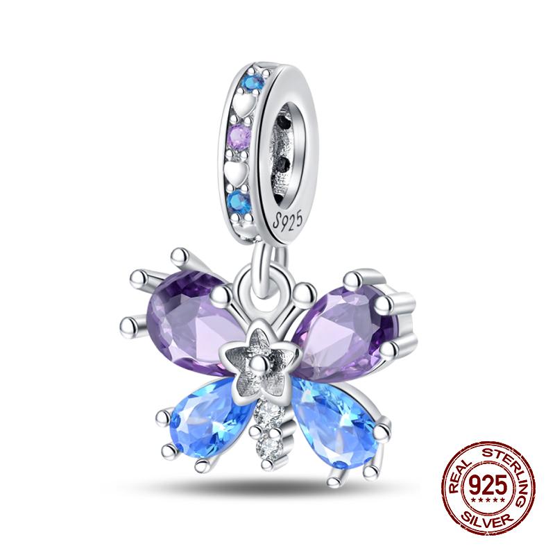 925 Sterling Silver Butterfly Tulip Iris Flower Charms Beads Fit 925 Original Bracelets Fine DIY Valentine Jewelry Gifts