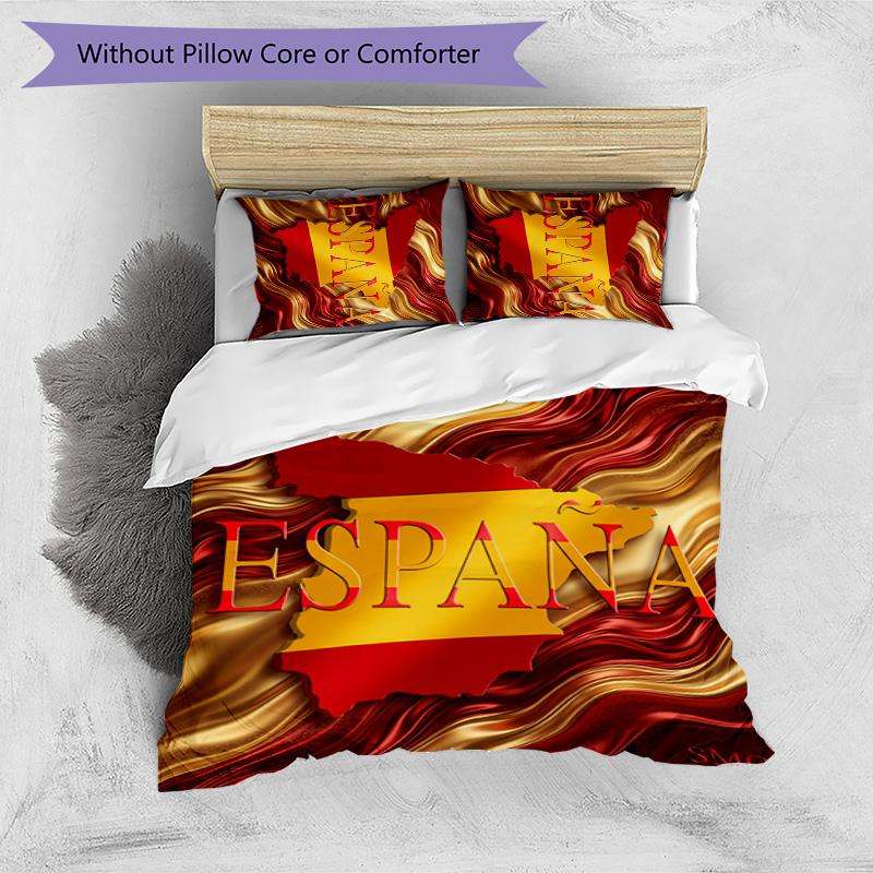Spain football Printed Bedding 3 Piece Set Cozy Breathable Bed Cover Set as Housewarming Holiday Gift