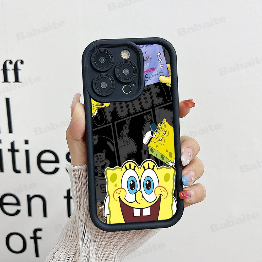 Мультяшный Милый S-Губка Боб Аниме Чехол для Телефона Для IPhone 17 16 15 14 13 12 11 Air Plus Pro Max Мягкая Задняя Крышка