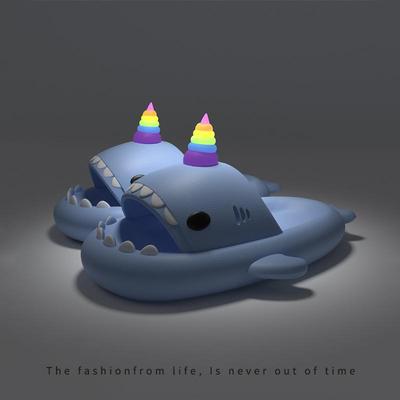 Женские летние светящиеся тапочки Unicorn Shark — толстая подошва, антибактериальный материал EVA, подходят для пар 