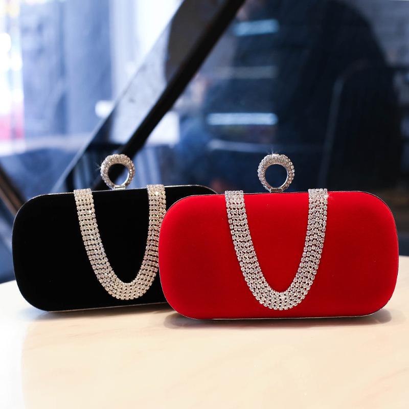 Red Flannel Rhinestone Bag Velvet Evening Purses Crossbody Elegant Party Clutch Bling Shoulder Female Bag Diamond Handbag