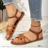 Женские плоские сандалии Летние горячие женские сандалии Подошва Римские сандалии с ремешками с нескользящей резиновой подошвой Женские повседневные сандалии