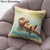 Cute Otter Printed Square Throw Pillow Cases Pattern Cushion Cover Suitable For Sofa Bedroom Car Pillow Cover