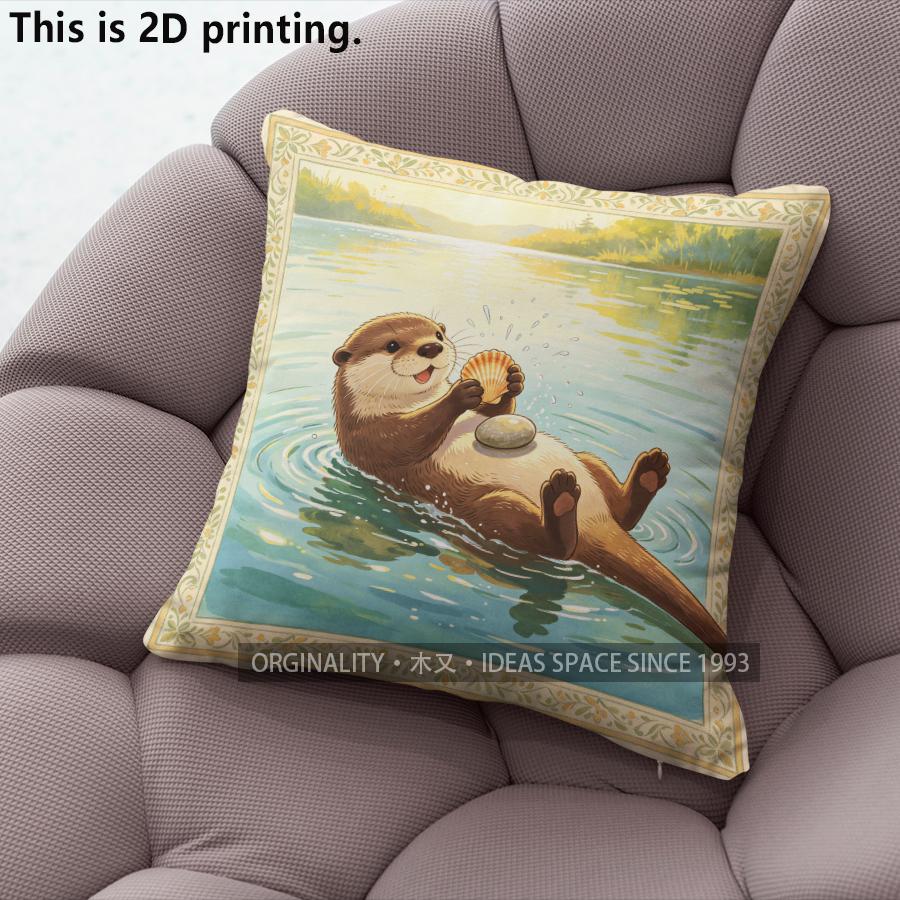 Cute Otter Printed Square Throw Pillow Cases Pattern Cushion Cover Suitable For Sofa Bedroom Car Pillow Cover