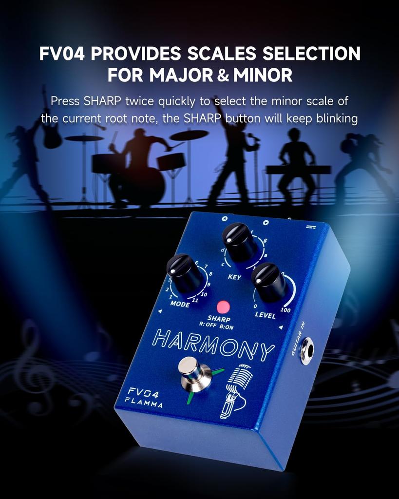 FLAMMA FV04 Гармонический вокальный процессор Педаль эффектов Реверберация 12 Высота 11 Различных режимов гармонии Фантомное питание 48 В Синяя педаль гармонии