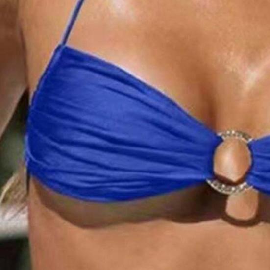 Женский купальник из двух частей, бикини с треугольными чашечками и завязками на шее, с металлическими кольцами, плиссированный купальник с вырезом, пляжная одежда для вечеринки в отпуске