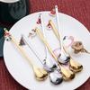 6PCS Christmas Spoons Coffee Cutlery Set Stainless Steel Cutlery Set Dessert Spoon Forks Christmas Gifts Elk Christmas Decoratio