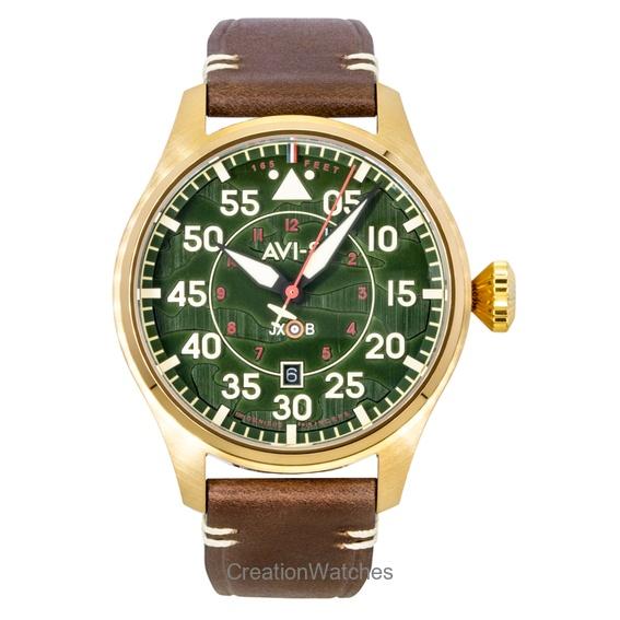 AVI-8 Hawker Hurricane Clowes Northholt Кожаный Ремешок Зеленый Циферблат Автоматические Мужские Часы AV-4097-04