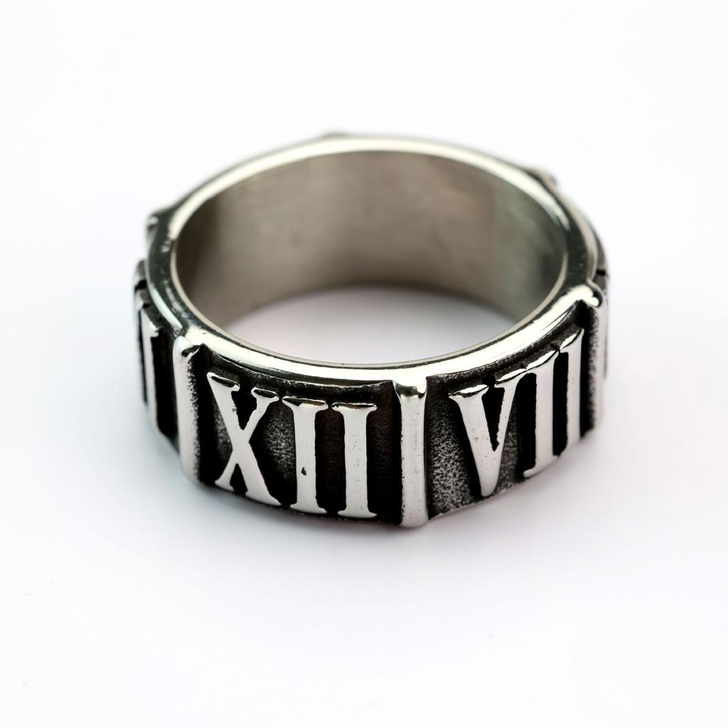 Vintage Stainless Steel Men's Ring Ancient Roman Numeral Embossed Ring