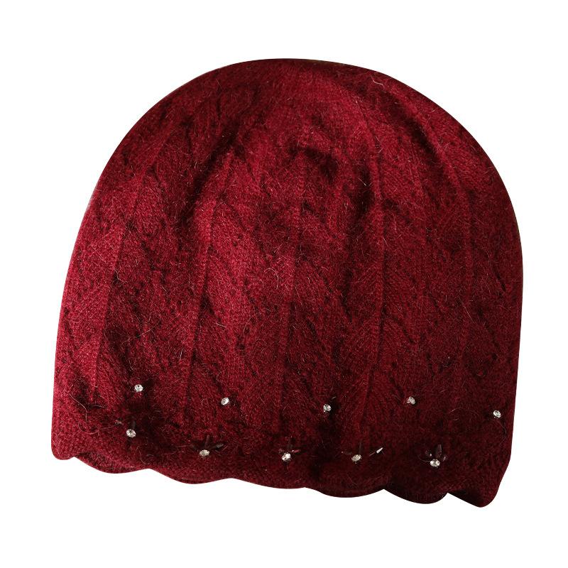 Шапка Женская Зимняя Мама Мода Универсальная Кроличий Мех Осень и Зима Теплая Защита Ушей Вязаная Шерстяная Шапка Тренд