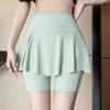 Женские шорты для йоги, эластичные шорты с высокой талией и карманами, дизайнерские мини-спортивные шорты, однотонные поддельные шорты из двух предметов для бега, велосипедные шорты