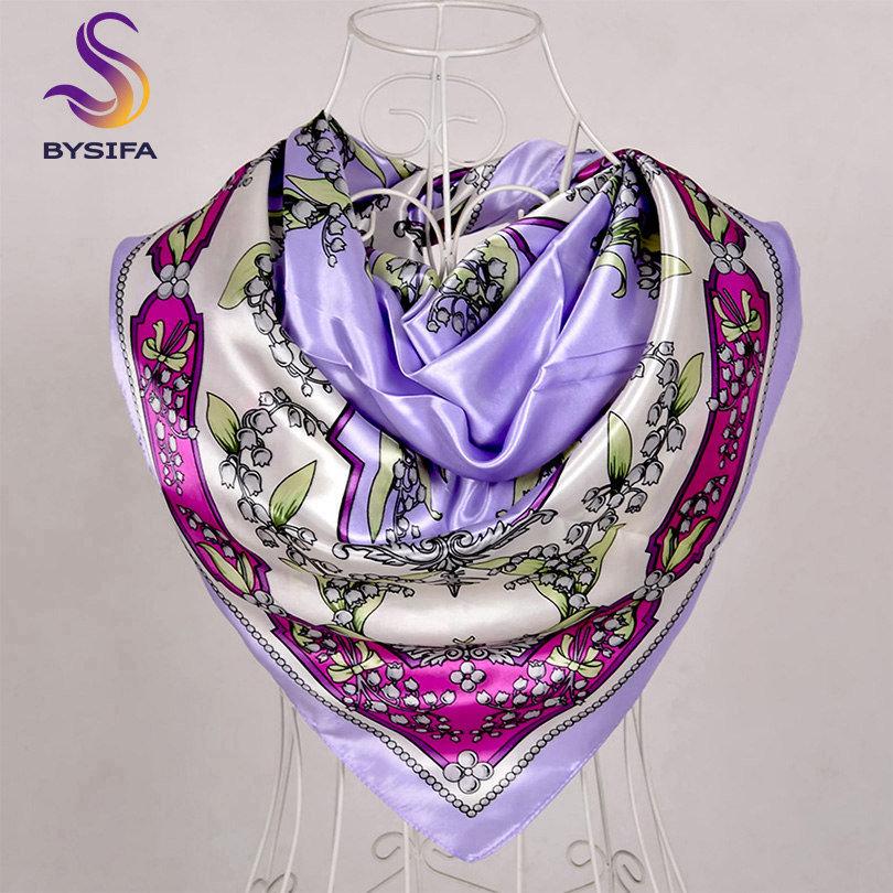 [BYSIFA] China Style Blue White Silk Scarf Cape  New Design Ladies Muslim Head Scarf Printed Fashion Accessories Satin Scarf