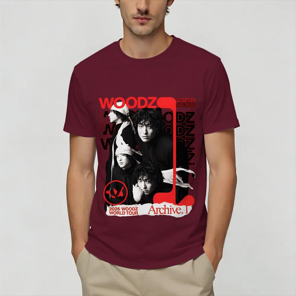 2026 Woodz World Tour TShirts for Unisex Leisure Cotton Tee Shirt Crewneck Short Sleeve T Shirts Graphic Clothing