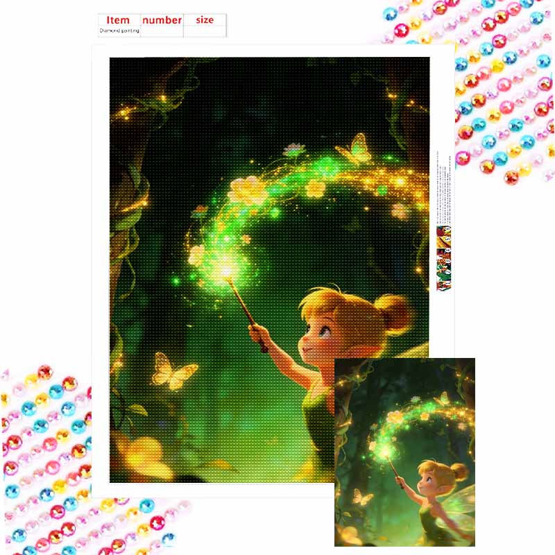 Disney Алмазная мозаика Арт-картина Набор для рисования Тинкербелл Волшебный Лес Цветы Бабочка Ручная работа Сделай сам Декор для дома