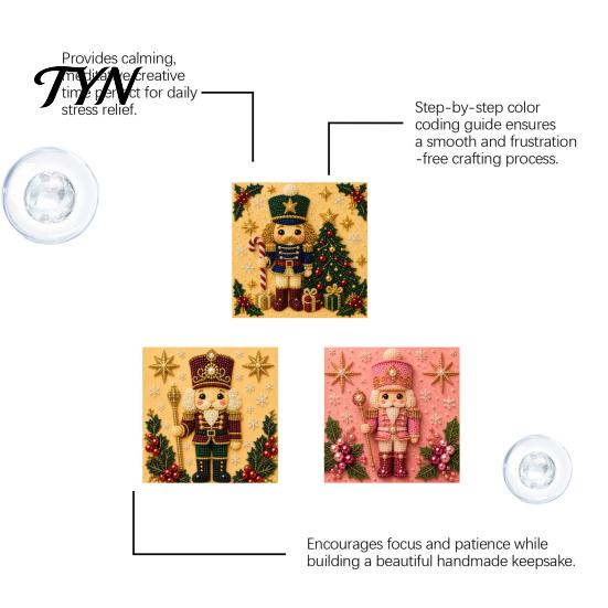 Nutcracker Art Project Faux Pearl Kit, Painting DIY Kit with Pre-Framed Projects for Seniors Canvas, 3D Christmas Wall Craft Adults, Home Holiday
