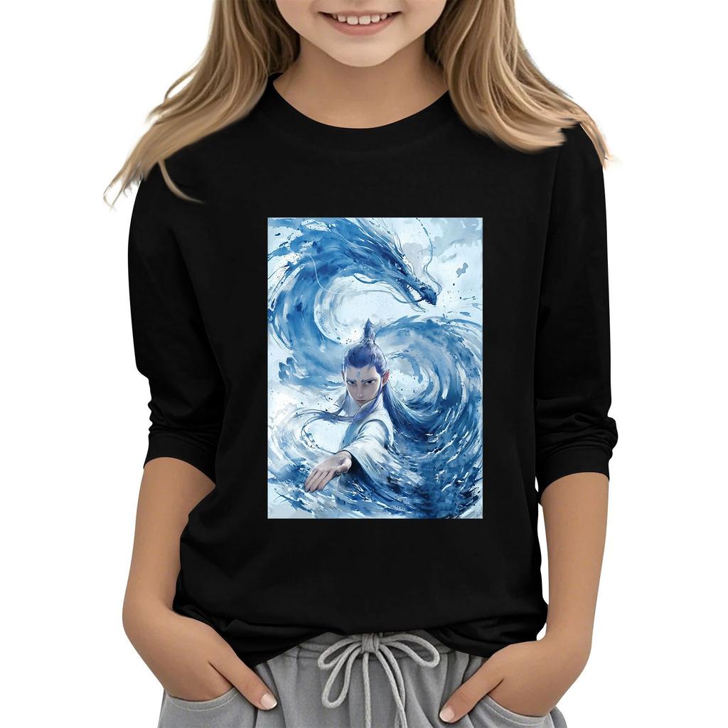 Топы с принтом для девочек 5-16 лет с круглым вырезом и рукавами 3/4 Футболки Модные топы Наряды Футболки