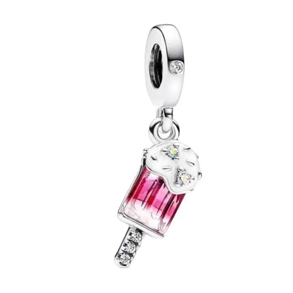 S925 Silver Lollipop Coffee Pot Charm Beads with Love Lock Key for DIY Women Bracelet Jewelry Boutique