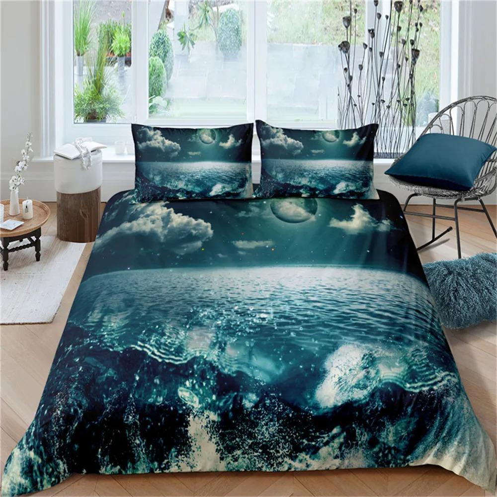 Пододеяльник Sea Wave размера King Queen 3D Blue Ocean Spray Waves, комплект постельного белья для детей и подростков, мягкий пододеяльник с лазурным морским принтом