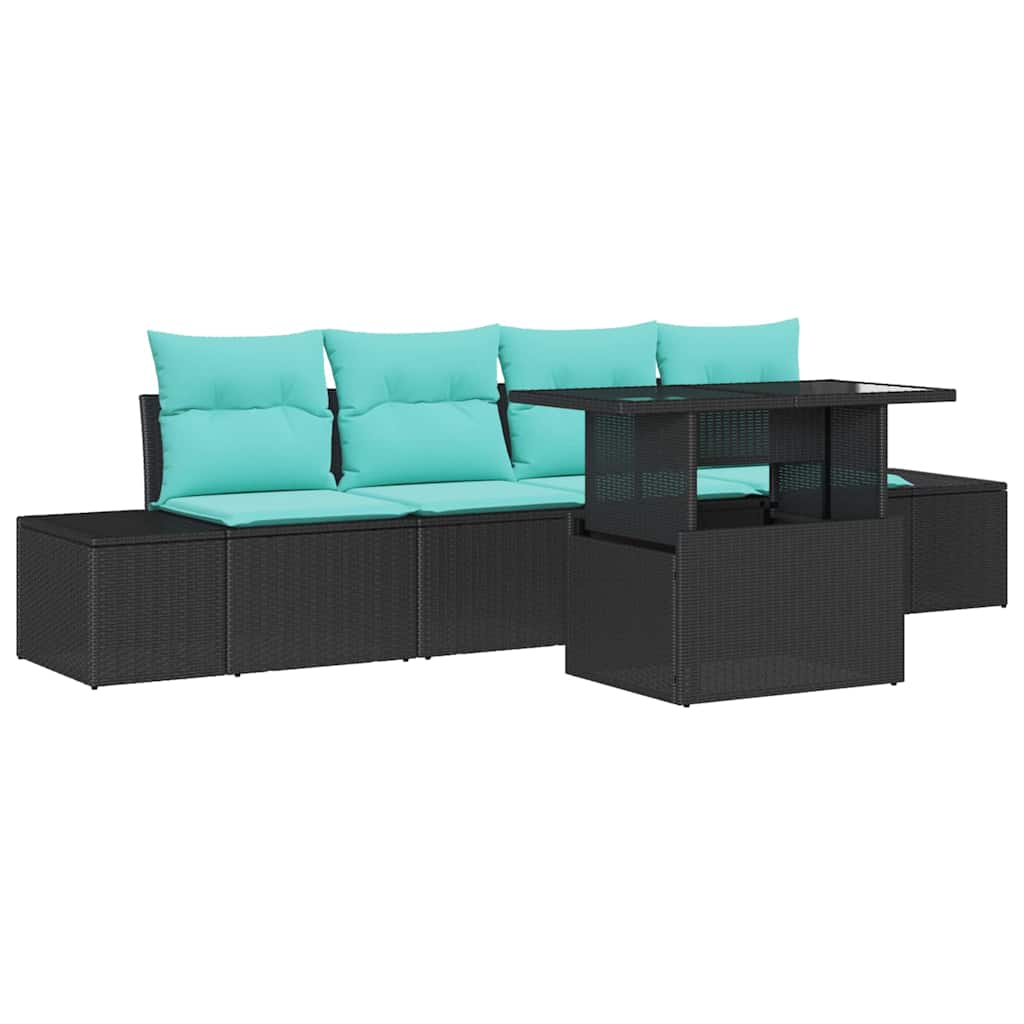 Garden Sofa Set 5 pcs 4 Seater Black and Turquoise