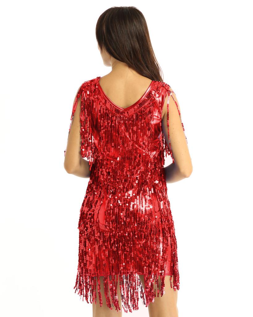 Женское мини платье с бахромой, для латинских танцев
