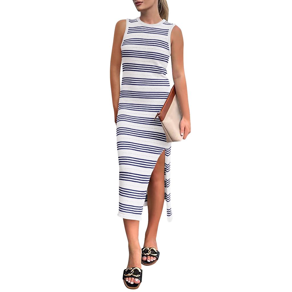 Женское летнее облегающее платье миди без бретелек с вырезами и длинными облегающими платьями