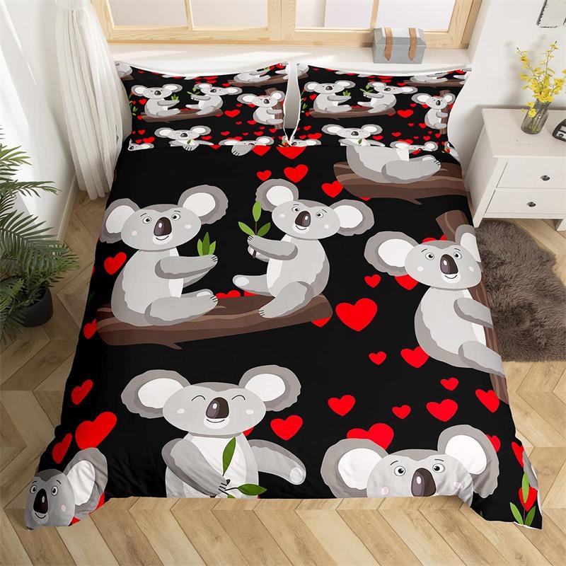 Детский милый пододеяльник с коалой из микрофибры для девочек, комплект постельного белья с изображением животных из мультфильмов, двуспальная кровать, австралийский дикий животный цветочный чехол для одеяла